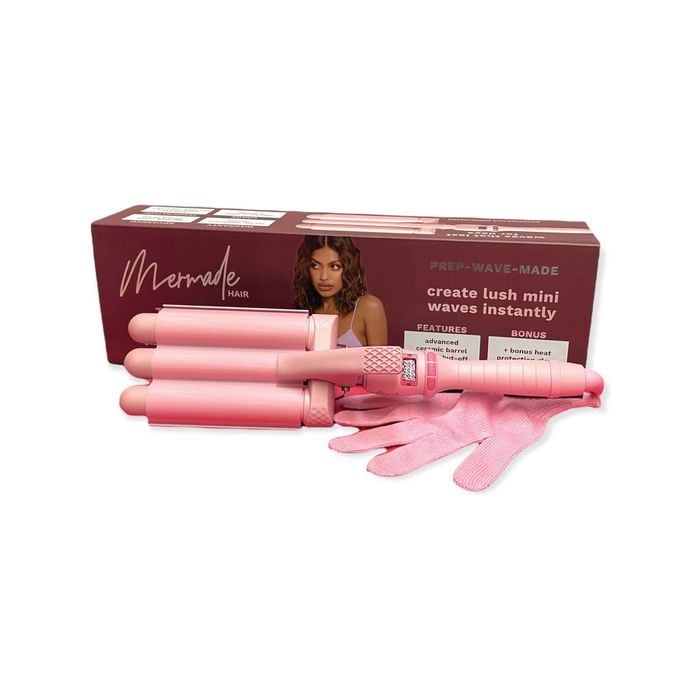 Mermade Hair Pro Waver Mini 25mm Pink 3 Barrel Styling Wand Mermaid Wave Tool
