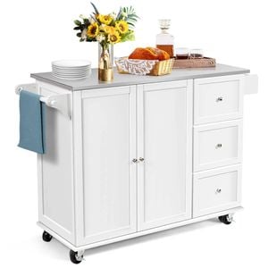 Costway Kitchen Trolley Cart Stainless Steel Rolling Serving Cart White