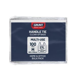 Grunt 27L Kitchen White Tie Top Rubbish Bags 100 Pack