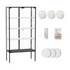 Stacked Glass Display Cabinet 4-Tier Doubel Doors Black with LED Lights
