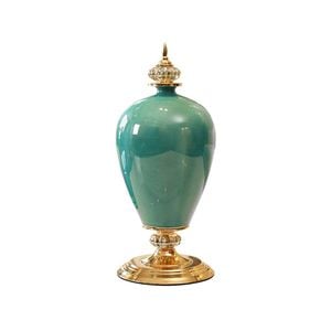 Soga 42.50cm Ceramic Oval Flower Vase With Gold Metal Base Green