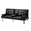 Oikiture Sofa Bed Lounge Leather Cup Holder Black