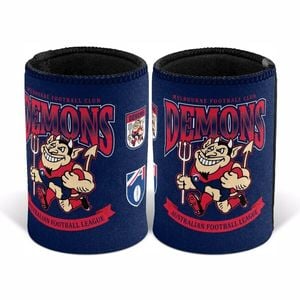 AFL Retro Stubby Can Cooler - Melbourne Demons - Drink - Rubber Base