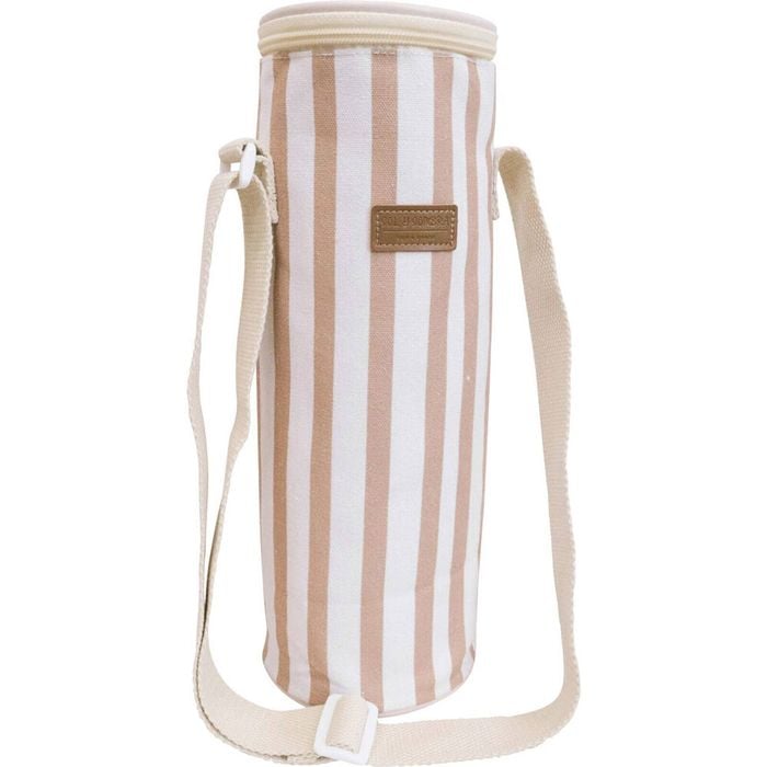 LVD Sand Insulated Canvas Wine Cooler Bag 12x33cm Pink/White Stripes