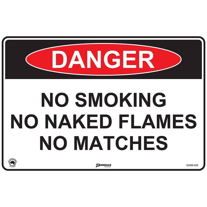 Pinnacle 600 x 400mm Metal Danger No Smoking/Naked Flames/Matches Sign