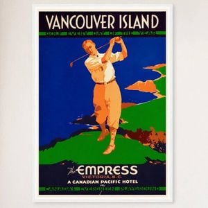 Galrie Vintage Vancouver Island Golf Travel Poster - A Nostalgic Home Decor, White Frame, A2 42 x 60cm (16 x 24inch)