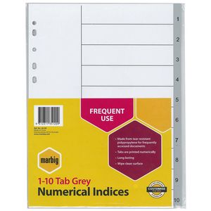 Marbig Numerical Indices & Dividers A4 (Grey) (1-10 Tab)