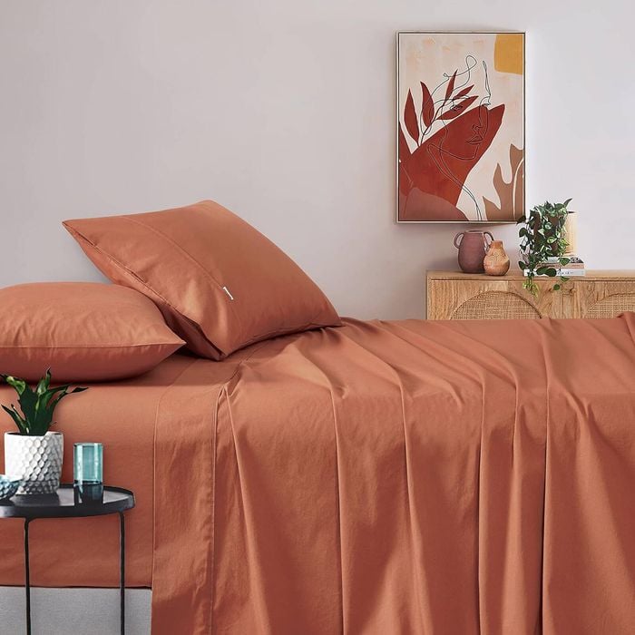 Gioia Casa Vintage Washed 100% Cotton Sheet Set with 2 Pillowcases - Brick - Queen Size
