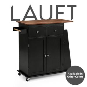 Lauft Black Rolling Kitchen Island Trolley | 2 Door Cabinet Mobile Cart