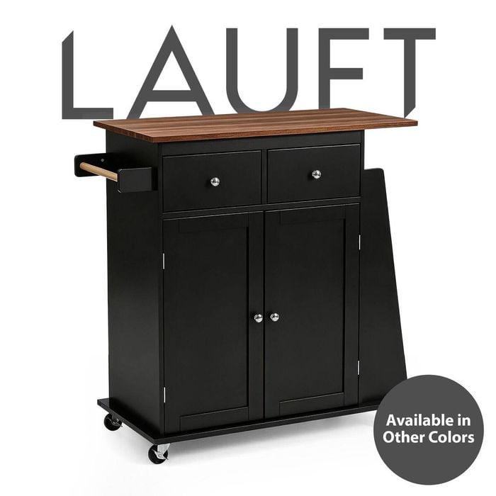 Lauft Black Rolling Kitchen Island Trolley | 2 Door Cabinet Mobile Cart