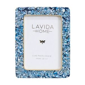 Lvd 5x7 In Celeste Mop Shell/brass Picture/photo Frame Blue 21.59x16.51x1.27cm