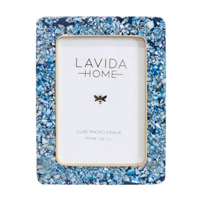 Lvd 5x7 In Celeste Mop Shell/brass Picture/photo Frame Blue 21.59x16.51x1.27cm