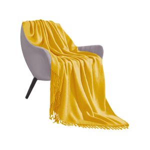 SOGA Yellow Acrylic Knitted Throw Blanket 130x220cm