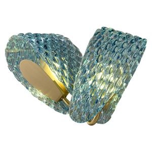 LumenSphere Aquaflow 2-Light Wall Light - Brass Finish, Aqua Glass, Brass Frame, G9 Base