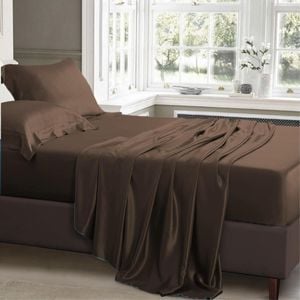 Luxor Single Chocolate 1000TC Silk Silky Feel Satin Sheet Set