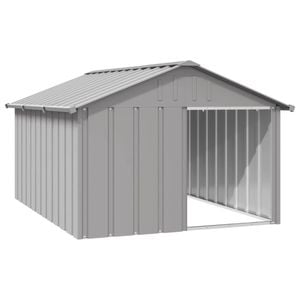 vidaXL Dog House Grey Galvanised Steel Animal Supply Kennel Pet Puppy House 116.5x153x81.5 cm