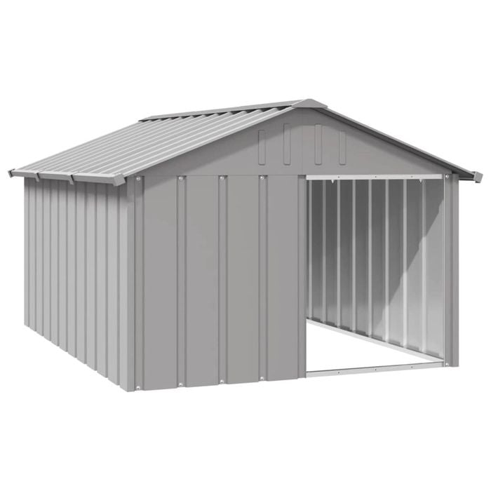 vidaXL Dog House Grey Galvanised Steel Animal Supply Kennel Pet Puppy House 116.5x153x81.5 cm