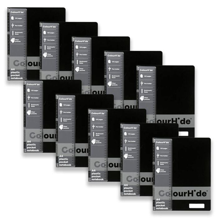 10x Colourhide Pp Writing Notebook W/ Ruler A4 School Stationery 120-pages Black