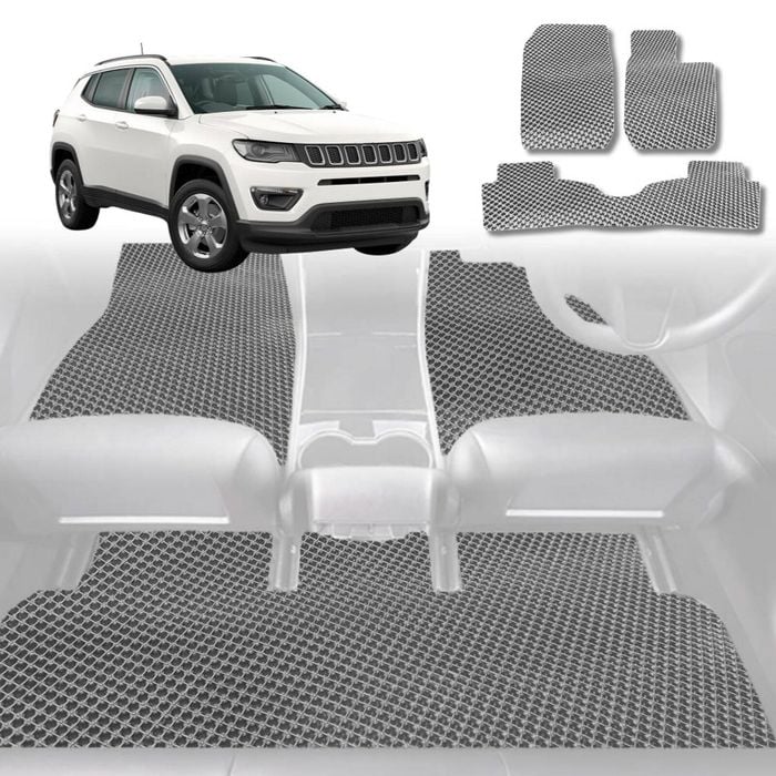 6D Diamond Car Floor Mats for Jeep Compass 2017-Current-Full Set-Grey-Outback GT