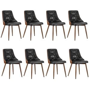 Oikiture Dining Chairs Kitchen Lounge Cafe Seat Retro PU Leather x8 Black