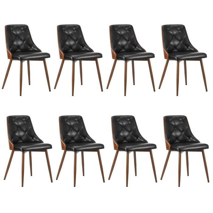 Oikiture Dining Chairs Kitchen Lounge Cafe Seat Retro PU Leather x8 Black