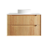 Attica Baia 900mm English Oak Fluted Vanity With Pure White Stone Top 