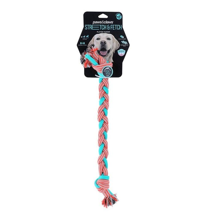 Paws And Claws 50x4x4cm Stretch & Fetch Rubber/Braided Rope Plaited Tugger Dog/Pet Toy