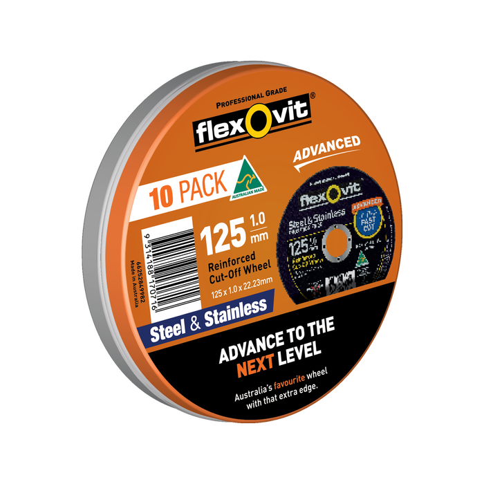 Flexovit 125 x 1.0 x 22.23mm T-41 Reinforced Cut-Off Wheel - 10 Pack