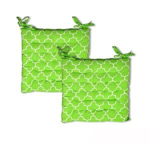 Bloomington Set of 2 Cotton Chair Pads Moroccan Lime with Ties 40 x 40 cm
