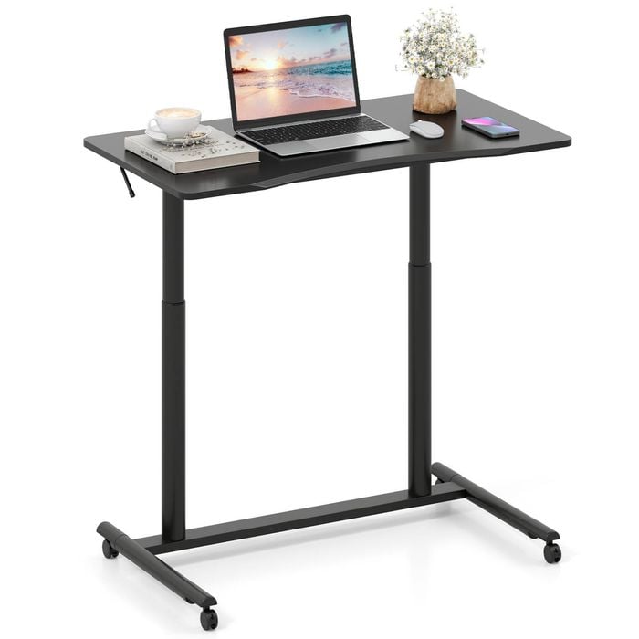 Costway Mobile Standing Desk C-shaped Computer Workstation Black