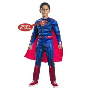Superman Halloween Costume for Kids Deluxe Muscle Chest with Lenticular Logo Suit, 6-8 YRS