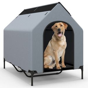 Costway 130*114*85cm Durable Dog Kennel Weatherproof Pet House Grey