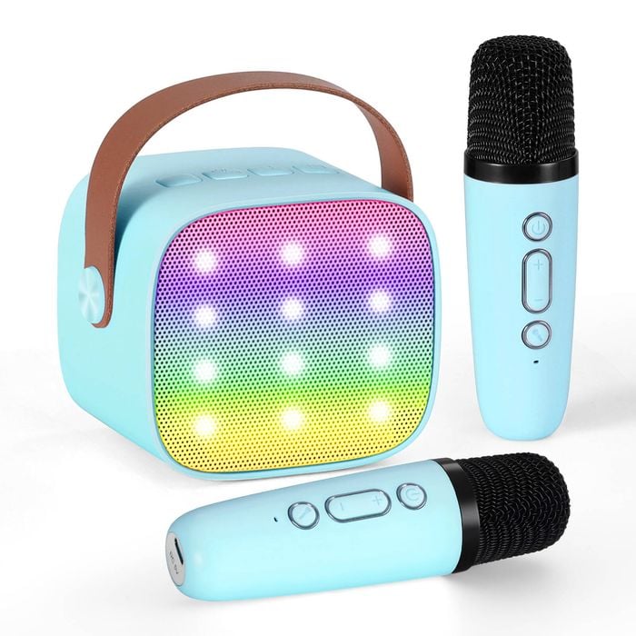 Alpha Mini Portable Karaoke Machine for Adults Kids Bluetooth Speaker with 2 Wireless Microphones