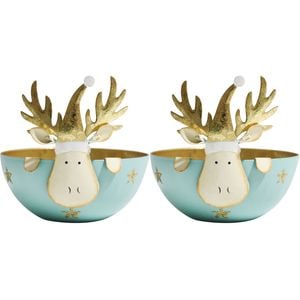 2PK LVD Metal Rudolf Bowl Large Home/Living Room Christmas Decor 15x15cm Aqua