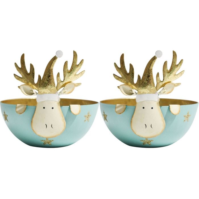 2PK LVD Metal Rudolf Bowl Large Home/Living Room Christmas Decor 15x15cm Aqua