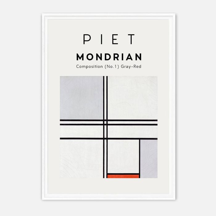 Galrie Piet Mondrian Composition No. 1 Gray-Red Art Print for Modern Decor, White Frame, A3 30 x 42cm (12 x 16inch)