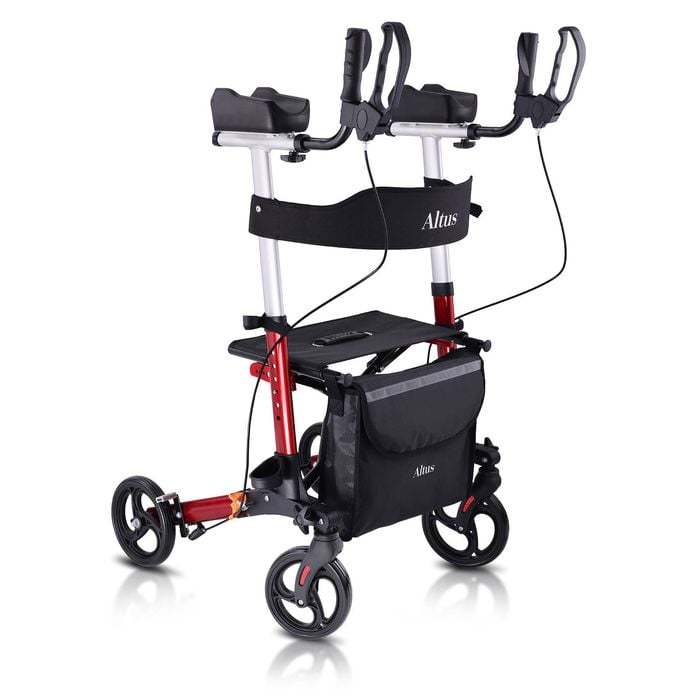 Altus Premium Upright Rollator Walker with Forearm Support and Seat - Red