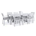 Tahitian 2.1m Aluminium Dining Table with 8 x Santorini Chairs White - Textured Olefin Grey
