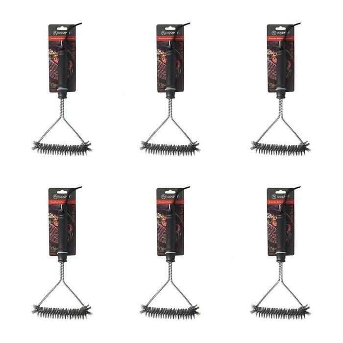 6PK Topchef Barbeque Grill Iron Wire Brush Cleaning Tool Black/Silver