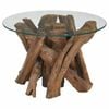 vidaXL Solid Teak Coffee Side Table Round Glass Top Unique Rustic Furniture