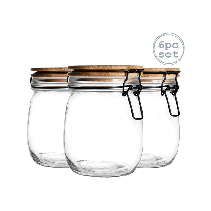 Argon Tableware 6 Piece Storage Jar with Wooden Lid Set - Round - 750ml