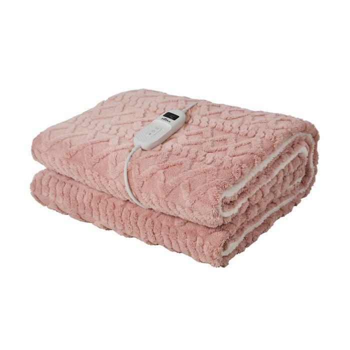 Bedra Bedding Electric Throw Rug Dual Side Heated Blanket Flannel&Sherpa 3D Square Pattern Pink