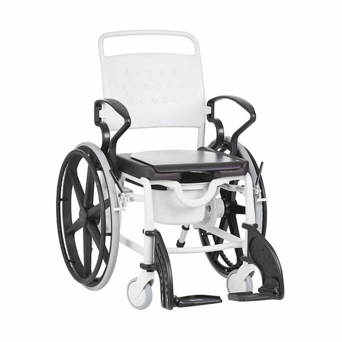 Self-propelled Shower Commode Wheelchair - Hospital Grade, Red, 130kg Capacity - Grey