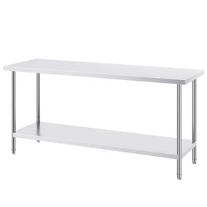 Vevor 610x1829x864mm Stainless Steel Work Table Silver for Restaurant Home Hotel
