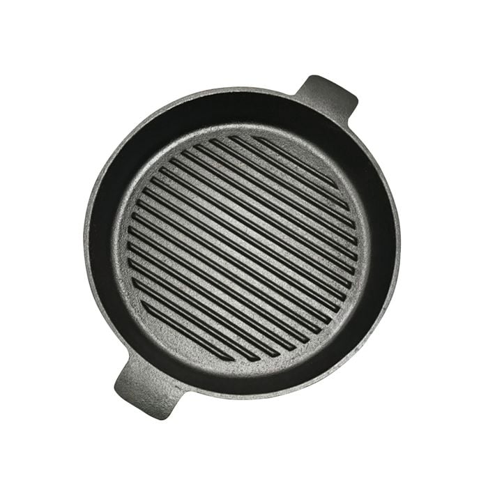 SOGA 25cm Round Ribbed Cast Iron Frying Pan Skillet Steak Sizzle Platter
