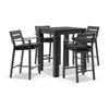 Santorini Outdoor Aluminium Square Bar Table Charcoal With 4 Stools & Denim Grey Cushions