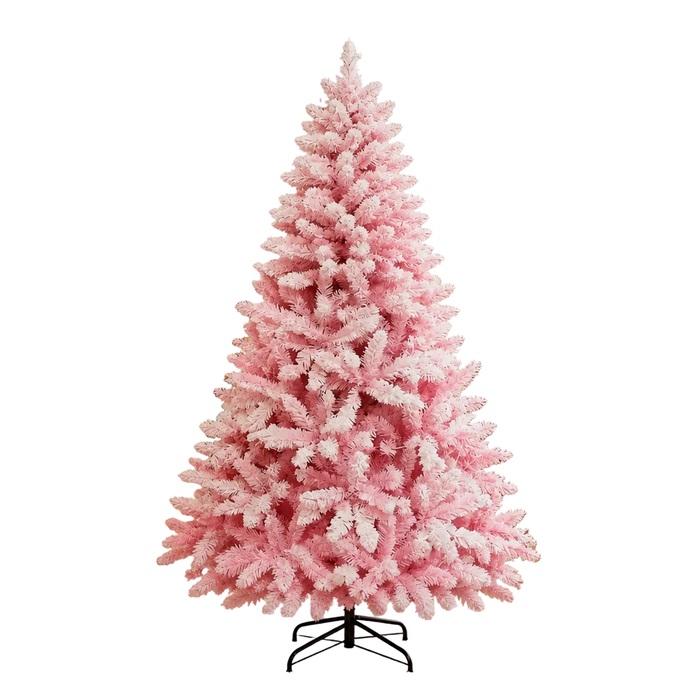 SplendidLiving 180cm 6FT Pink Snow Flocked Christmas Tree Pre-Lit With LED Light 240 LED Warm White Xmas Decor
