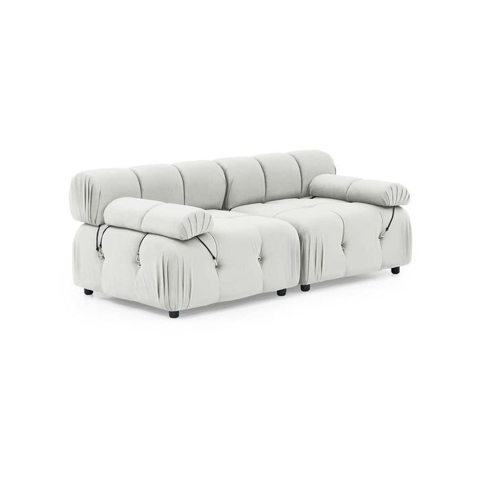 Foret 2 Seater Sofa Modular Arm Seat Tufted Velvet Lounge Couch Chaise Beige