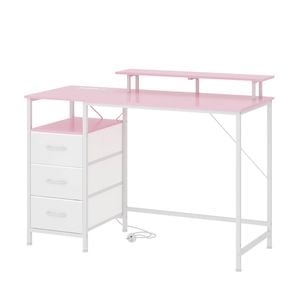 Advwin 120cm Computer Desk Reversible Gaming Desk Computer Table Gaming Table Study Desk for Home Office Workstation, Pink+White