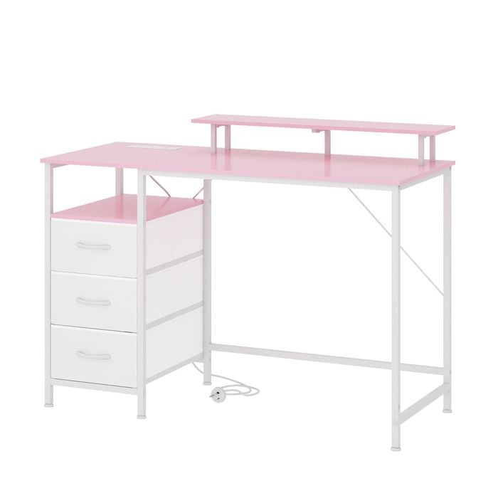 Advwin 120cm Computer Desk Reversible Gaming Desk Computer Table Gaming Table Study Desk for Home Office Workstation, Pink+White
